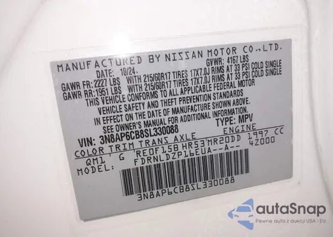 2025 Nissan Kicks Sv Intelligent Awd из США, поврежденный, VIN 3N8AP6CB8SL330088